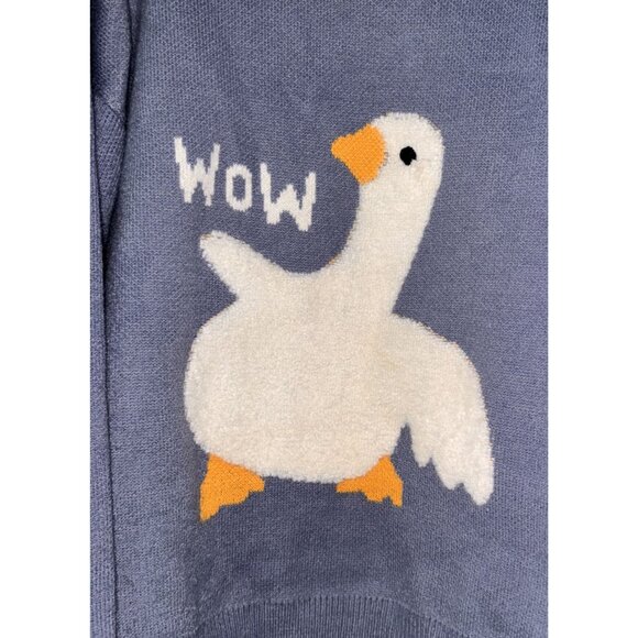 Elfric Eden "Wow" Goose Graphic Sweater XL Blue Knit Pullover Casual Unisex stre - Picture 2 of 9